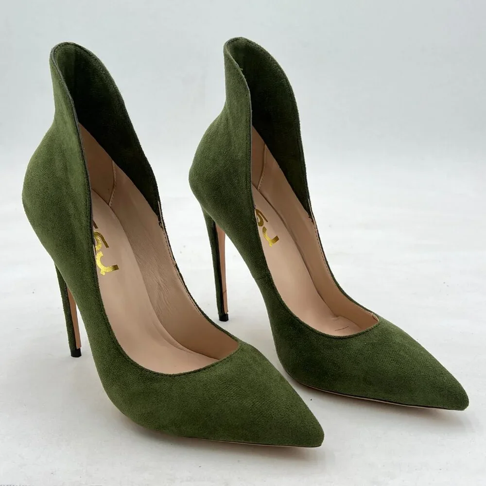 FSJ Olive Sexy Prom Pointy Toe High Heel Stiletto Pumps Closed Toe Party Shoes_4